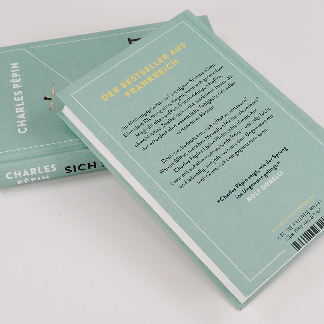 Buchrücken und Rückseite von „Sich selbst vertrauen“. Titel, Autor und Text in deutscher Sprache. Preisangabe und ISBN.