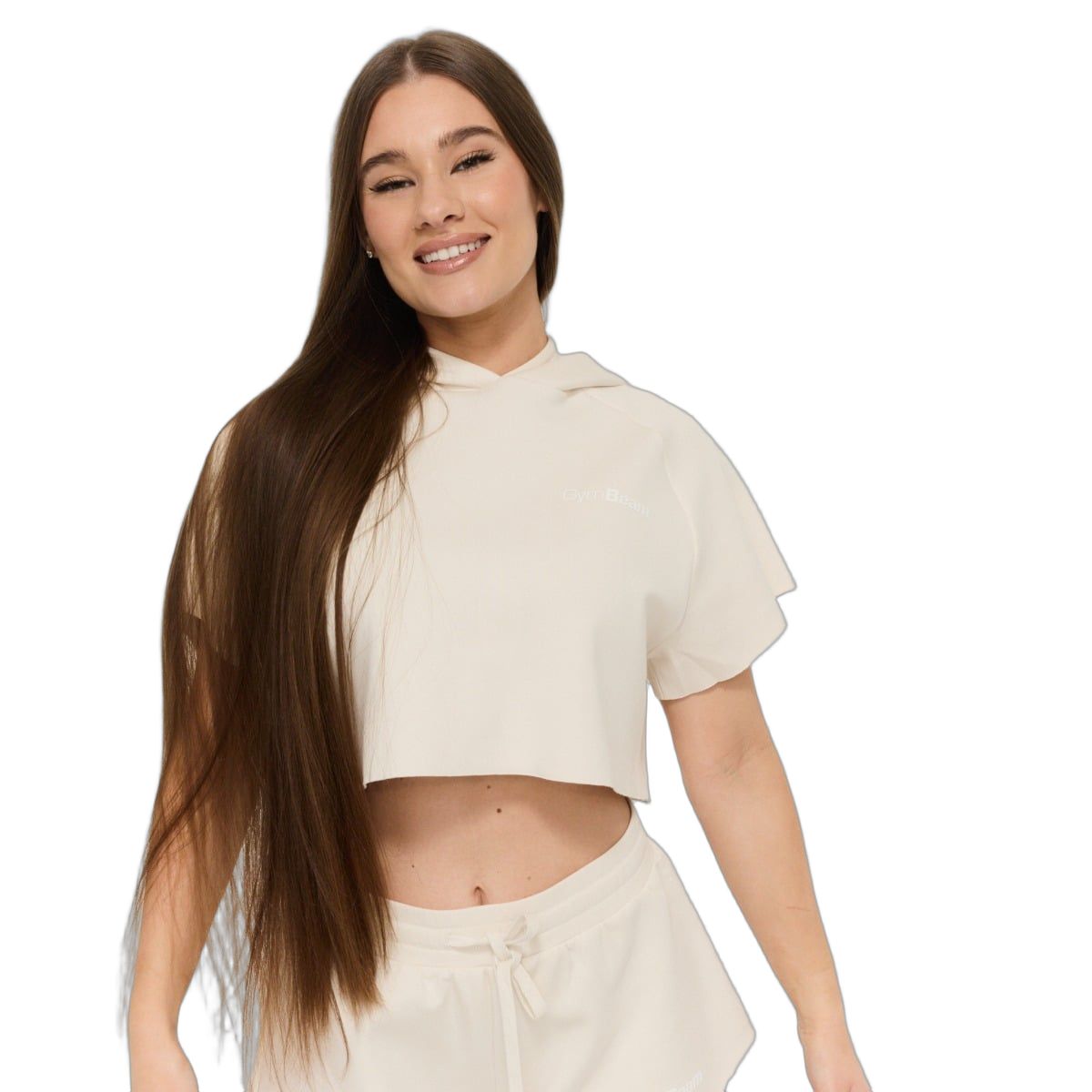 GymBeam Hoodie Damen cropped Oversized mit Kapuze und Kurzarm Relay Pearl 1 St