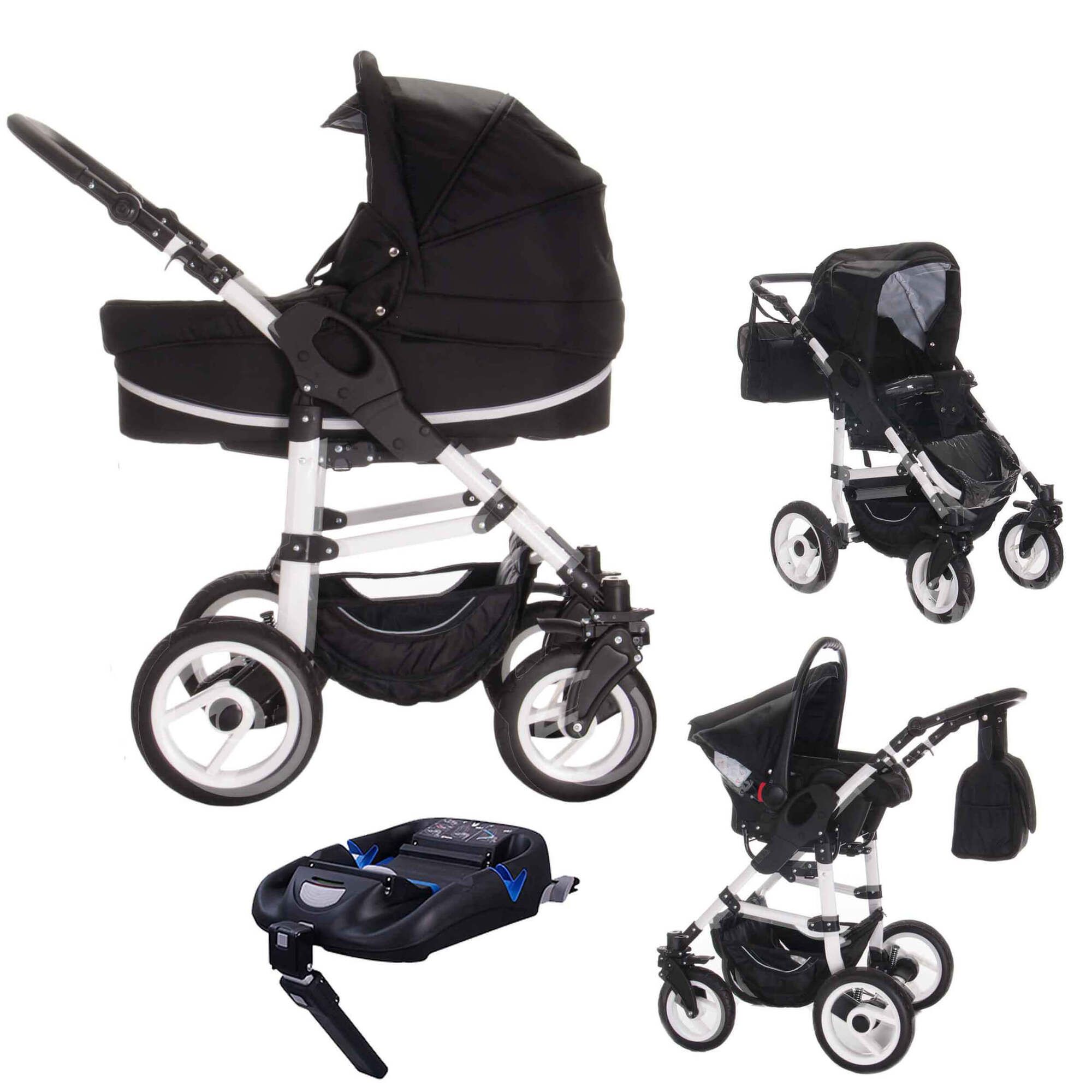 Bebebi Paris 4 in 1 Kinderwagen Komplettset Isofix Basis & Autositz Hartgummireifen, Phantom