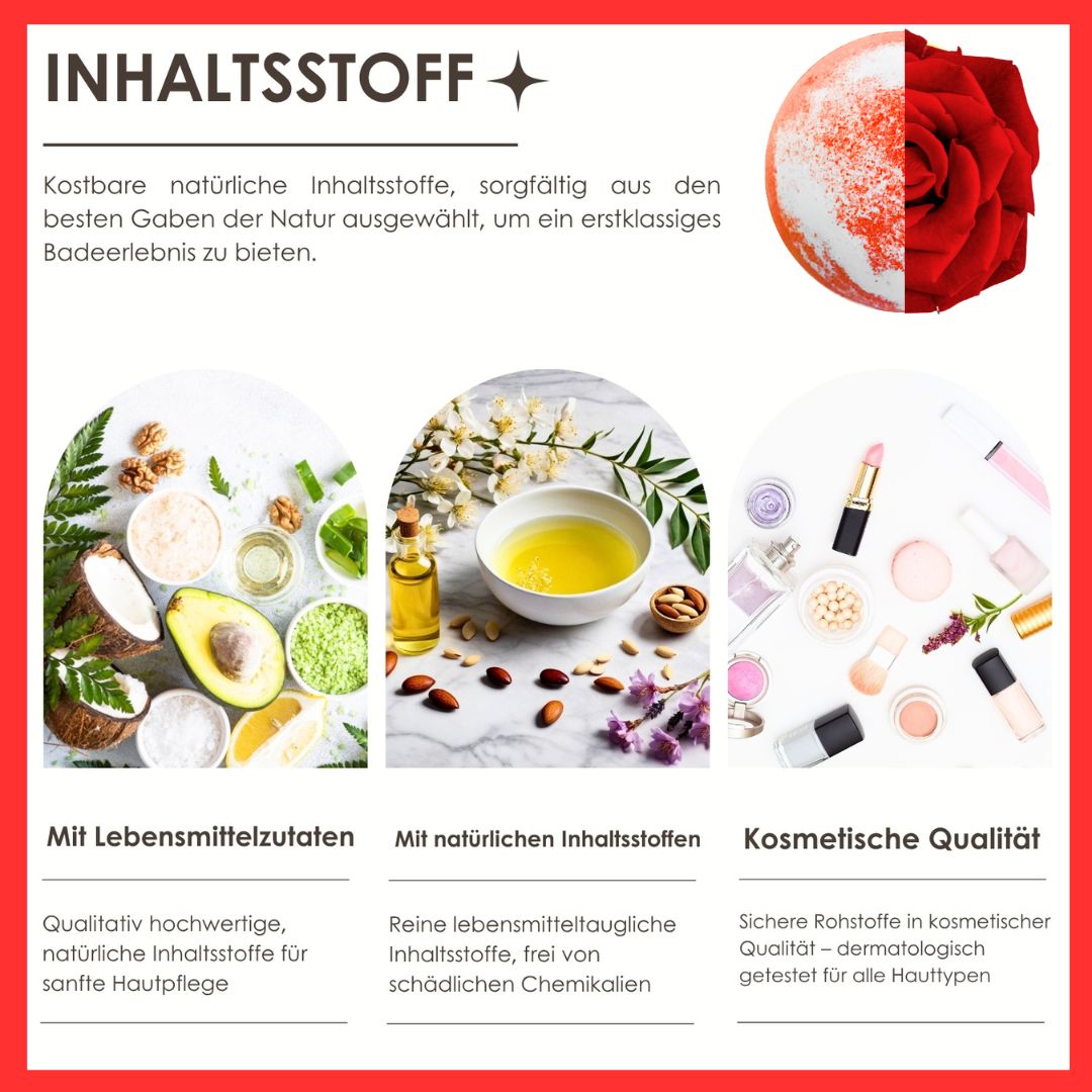 Inhaltsstoffe. Text: Lebensmittelzutaten, natürliche Inhaltsstoffe, kosmetische Qualität.