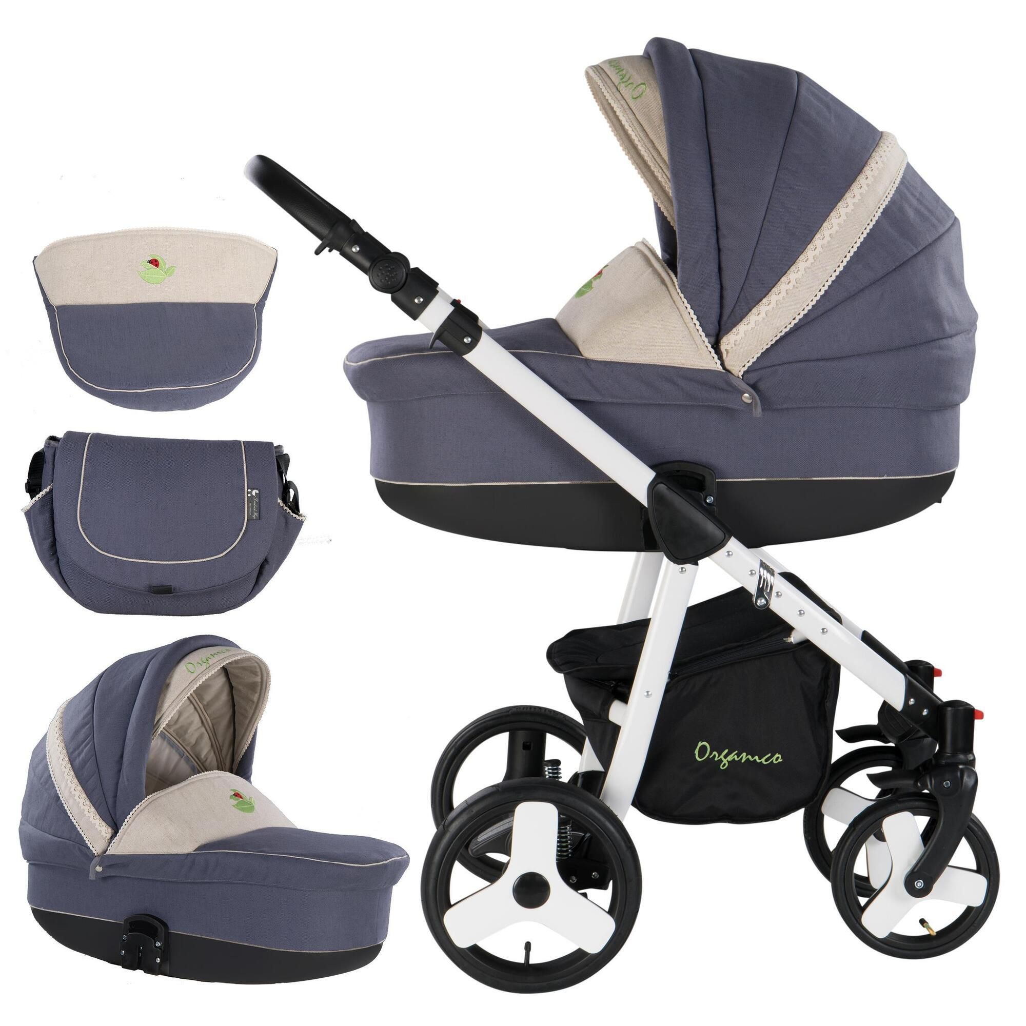 Friedrich Hugo Organico 2 in 1 Kombikinderwagen, Nature Mix Grau - Gestell Weiß