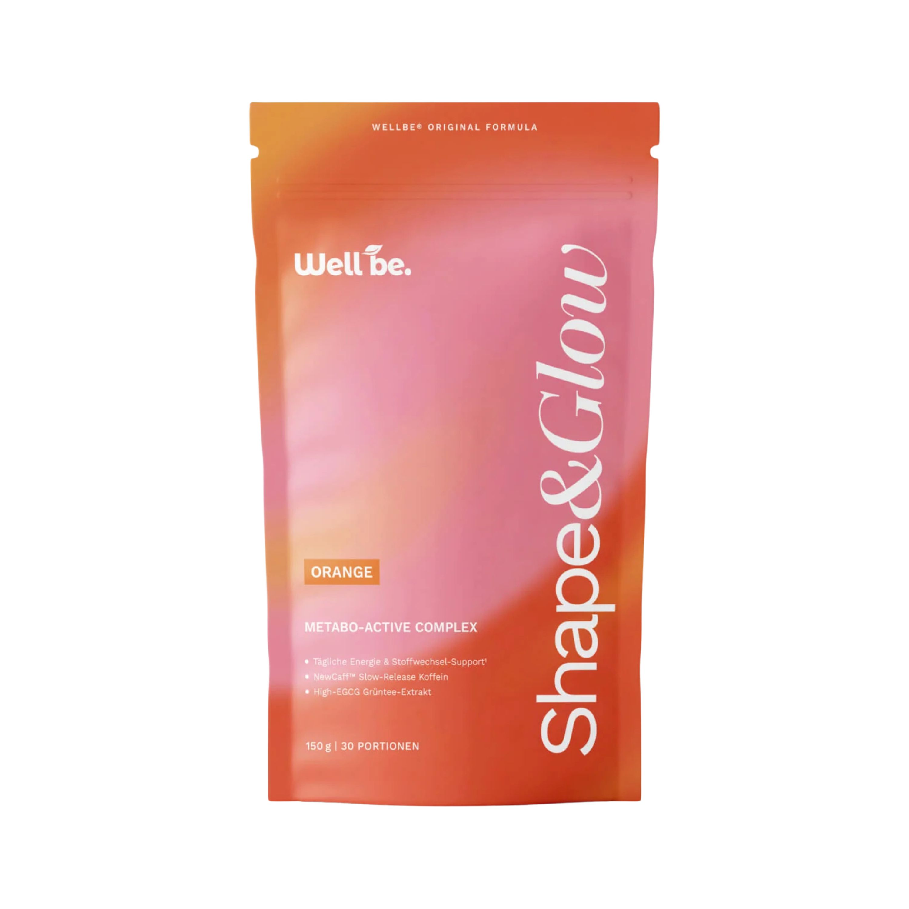 wellbe Shape & Glow™ Drink mit NewCaff™ Slow-Release Koffein, L-Carnitin, Grüntee-Extrakt, Kollagen 1x150 g Pulver