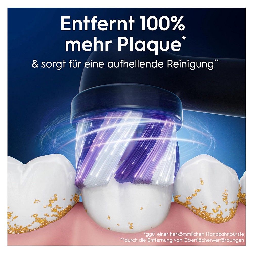 Aufsteckbürste reinigt Zähne und entfernt Plaque für ein strahlendes Weiss.