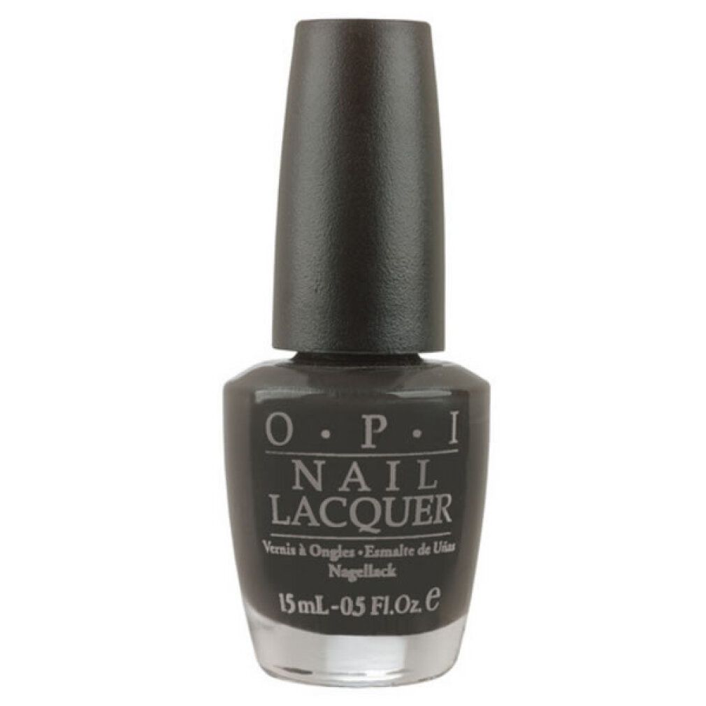 O.P.I Nagellack-Fläschchen, schwarz. Aufschrift: O.P.I NAIL LACQUER. Volumen: 15 ml - 0.5 Fl. Oz.