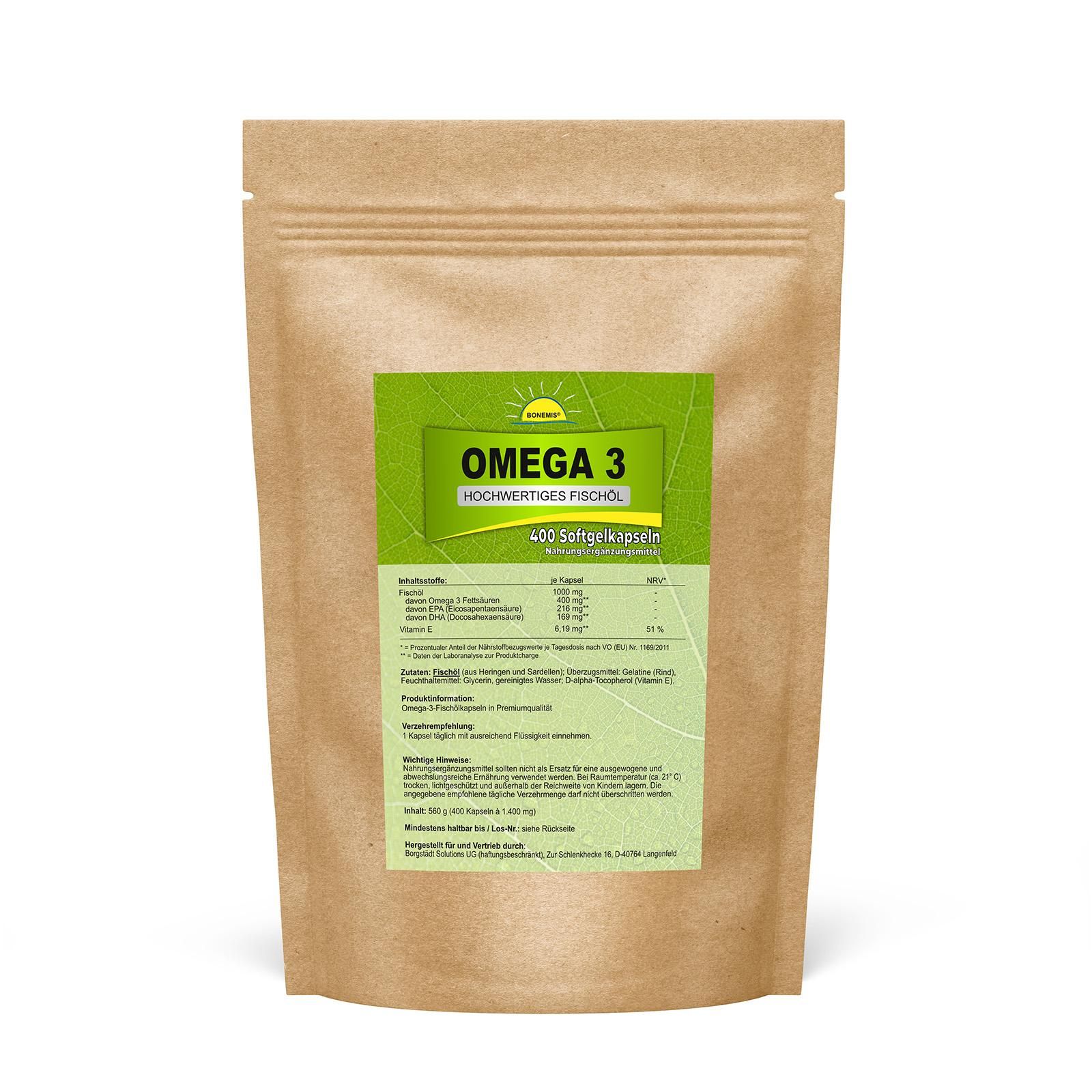Bonemis® Omega 3 Vorrats-/Nachfüllpack, hochwertiges Fischöl ( Kapseln á 1000 mg) 0,56 kg