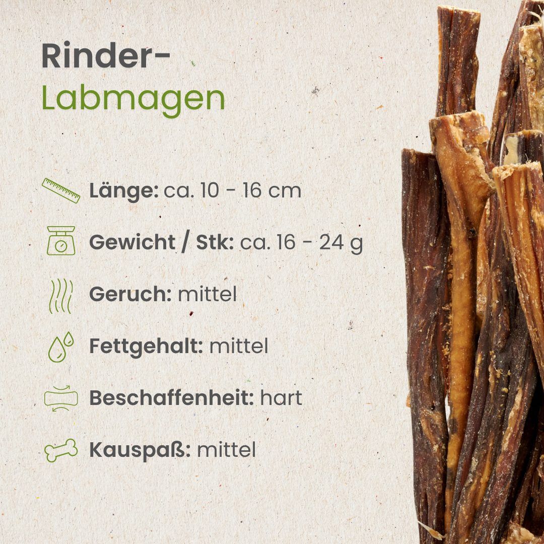 Getrocknete Rinder-Labmagen-Streifen, ca. 10-16 cm lang.