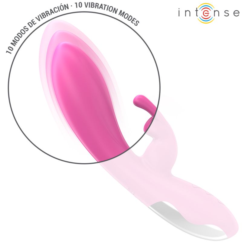 Rosa Vibrator mit 10 Vibrationsmodi. Kreisförmige Hervorhebung.