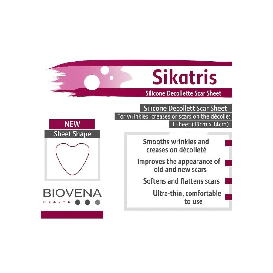 Sikatris Silikonpflaster. Herzförmig. Für Dekolleté-Falten. 13cm x 14cm. Marke Biovena Health.
