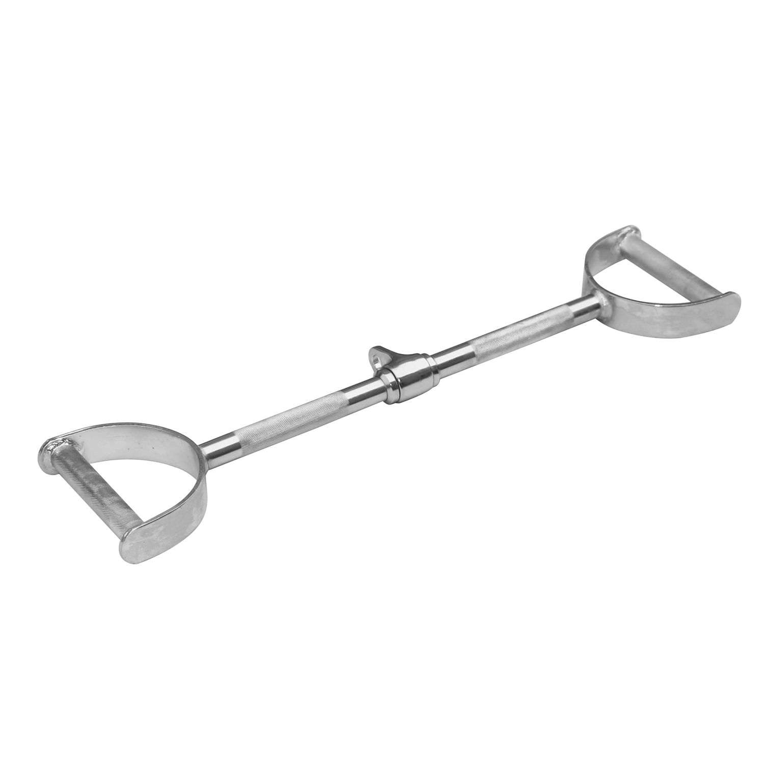 Latzugstange mit Hufgriff. Metall, silberfarben. Zwei gebogene Griffe. Mittlerer Teil mit Verbindungsstück.