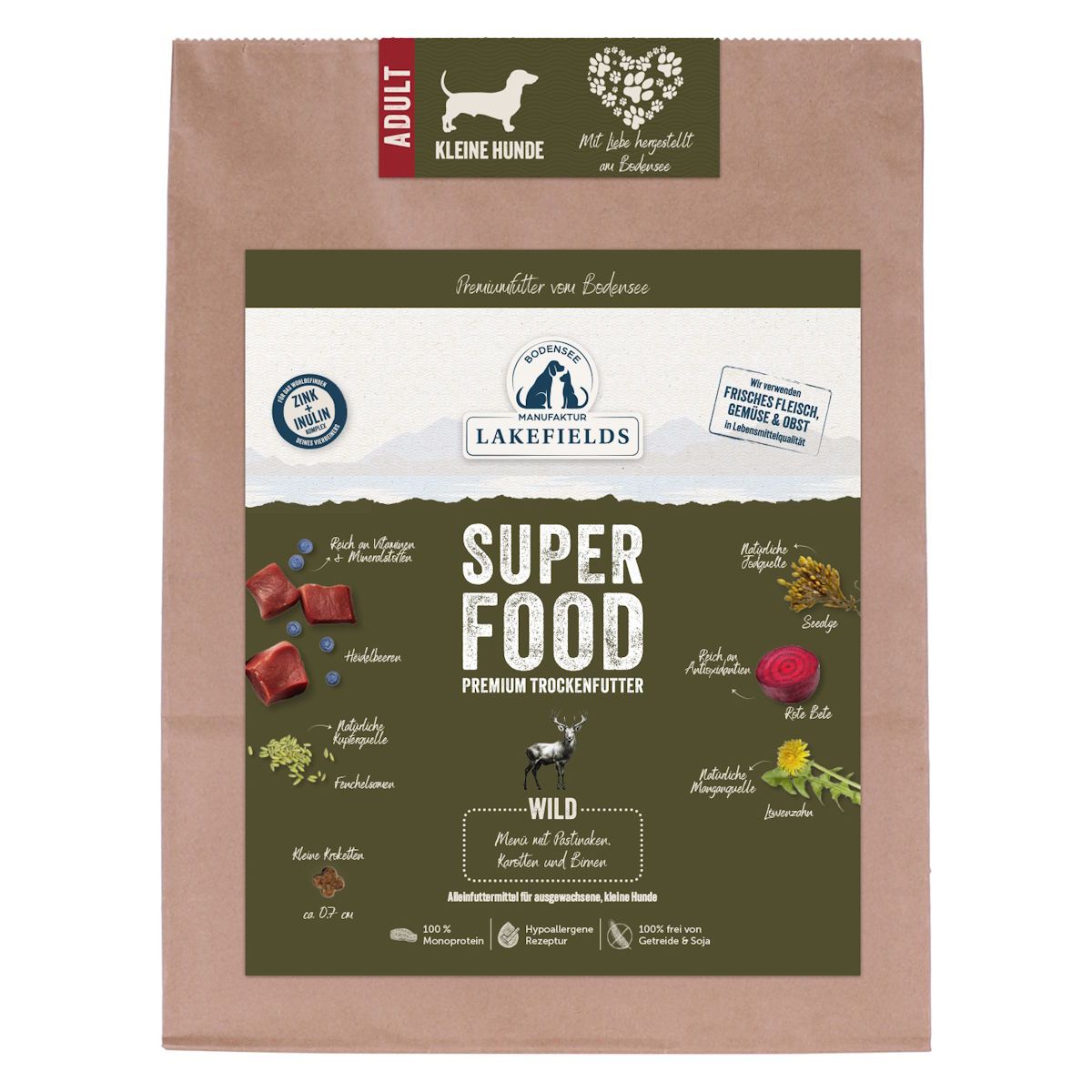 Lakefields - Superfood Premium Hundefutter Wild Komplettmenü für kleine Hunde 1000 g
