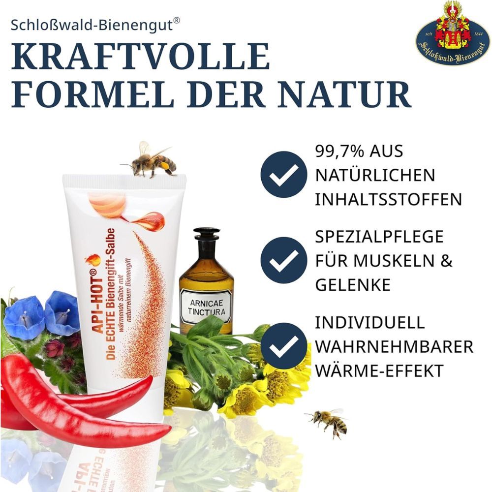 API-HOT Bienengift-Salbe mit Arnika, Chili, Biene. "Kraftvolle Formel der Natur".