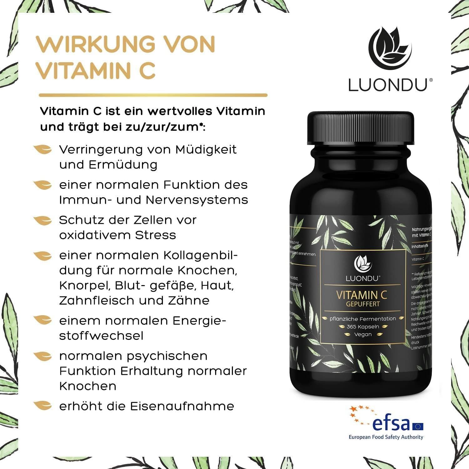 Vitamin C Kapseln hochdosiert 1000mg pro Dosis* Gepuffertes - Luondu® 180 St