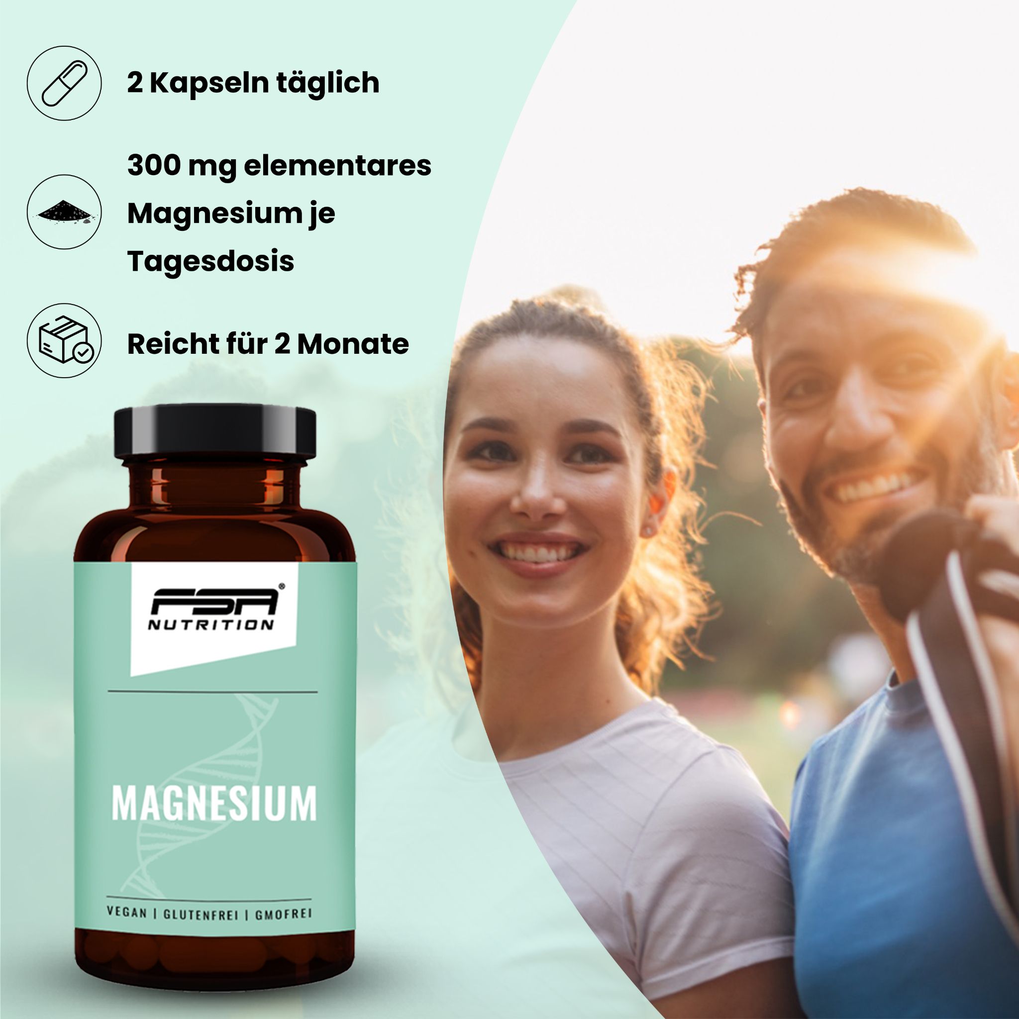 FSA Nutrition Magnesium Bisglycinat und Citrate 120 Kapseln im Glas 90 g