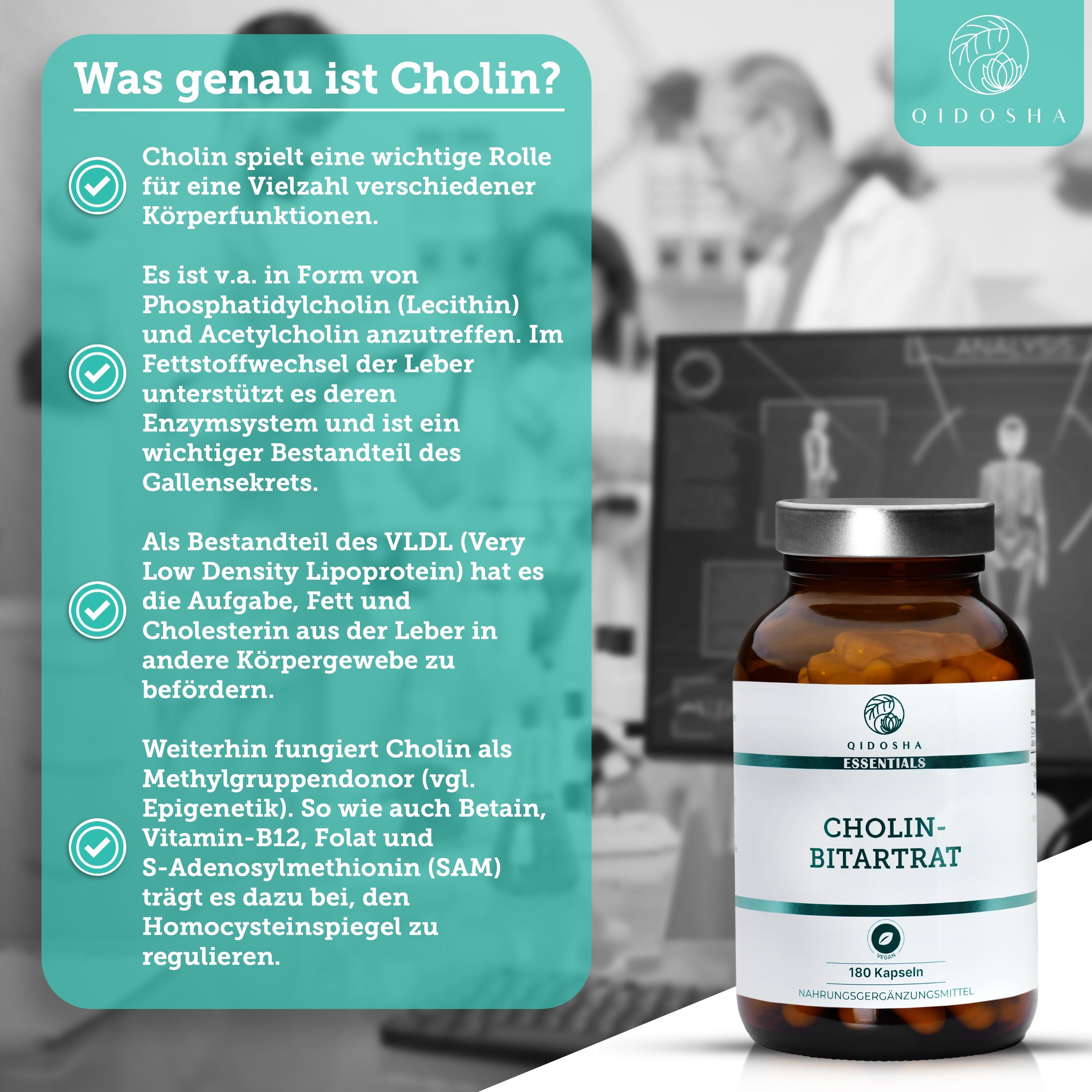 QIDOSHA Cholin als Cholin-Bitartrat // NEU: höhere Wirkstoffmenge