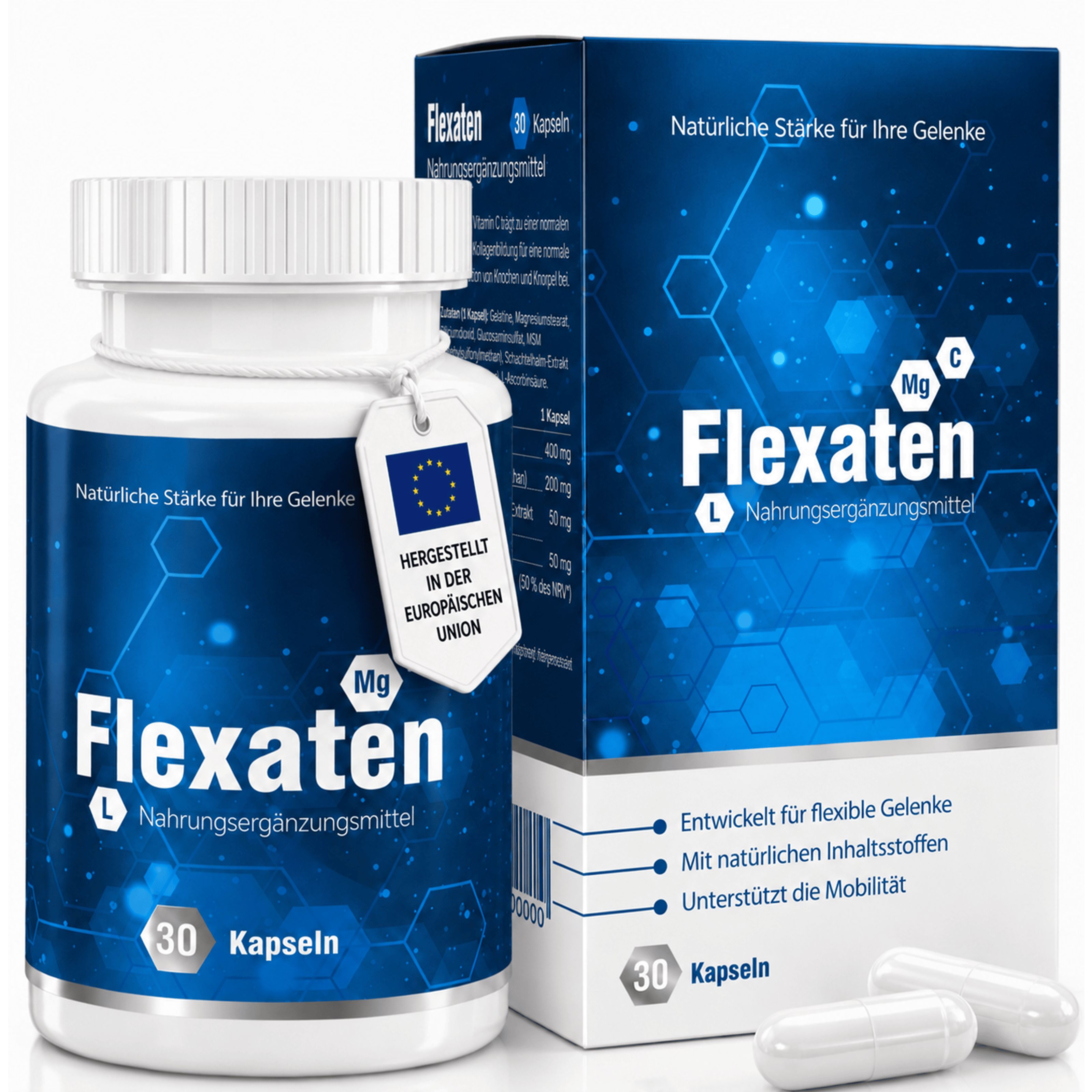 Flexaten – Glucosamin, MSM & Vitamin C – Nahrungsergänzungsmittel mit Schachtelhalm | 30 Kapseln