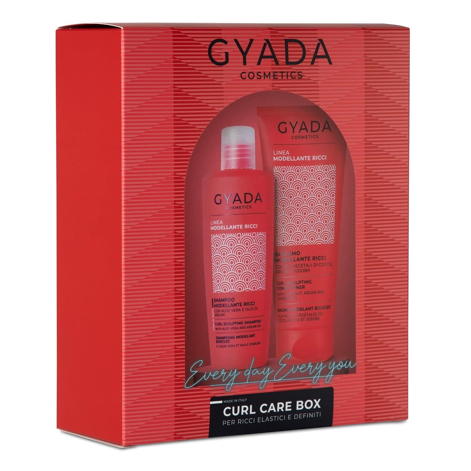 GYADA Cosmetics Lockenpflege-Set mit Shampoo und Conditioner in roter Verpackung.