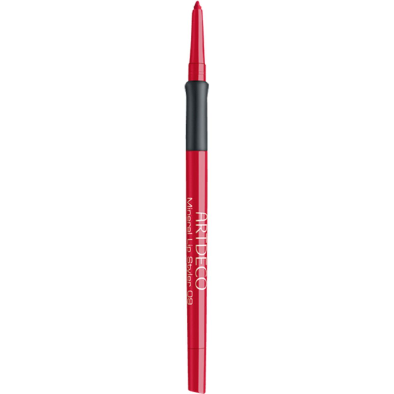 Roter Lippenkonturenstift. Schwarzer Griff. Aufschrift: ARTDECO Mineral Lip Styler 09.