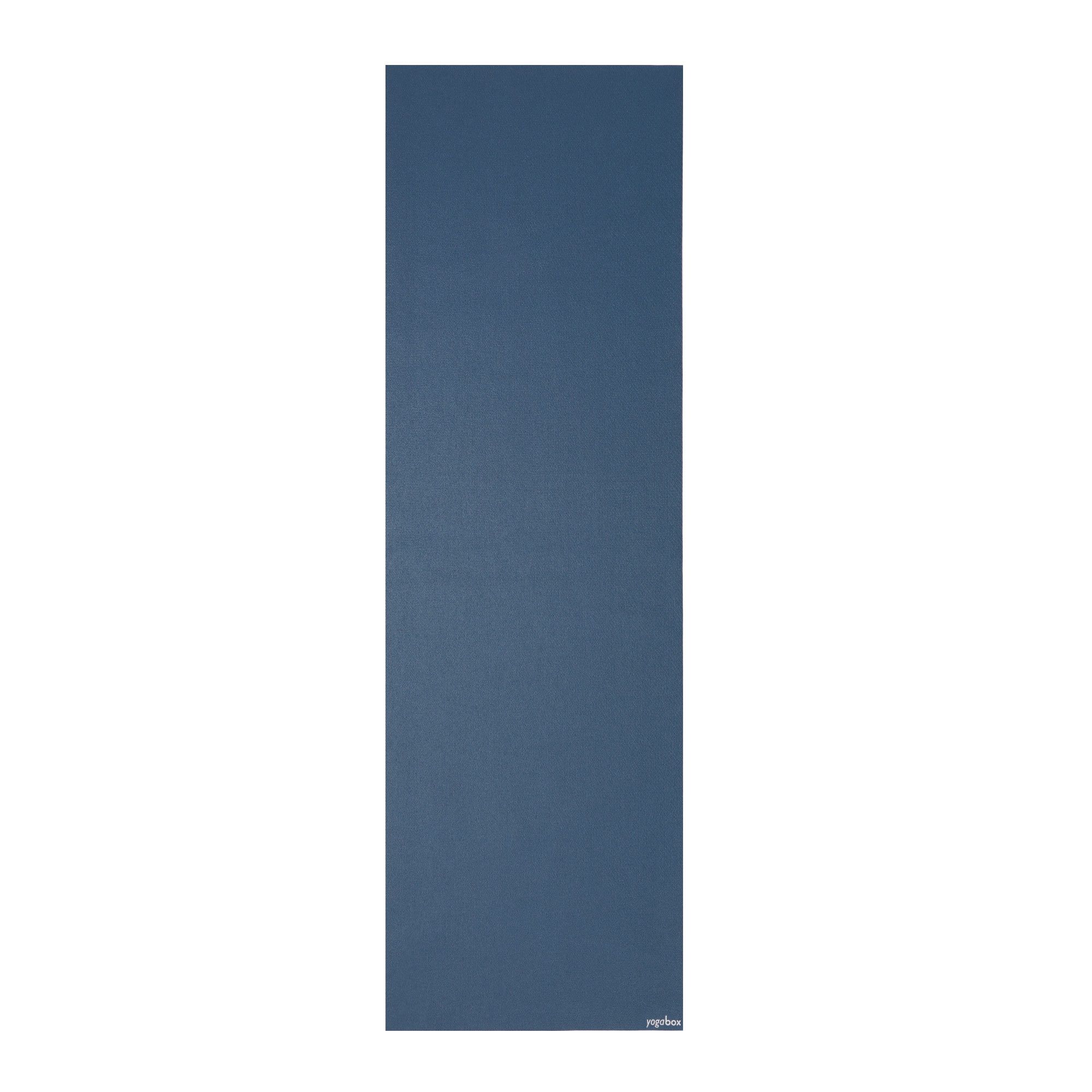Entrollte blaue Yogamatte, Draufsicht.