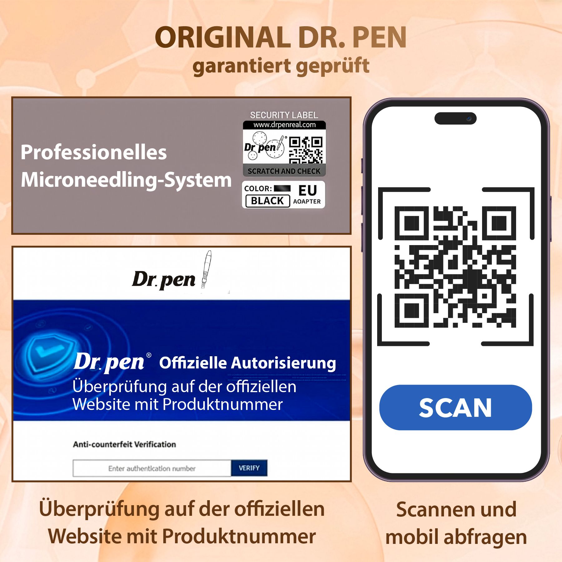 Dr. Pen Microneedling System mit Smartphone-App-Verifizierung.