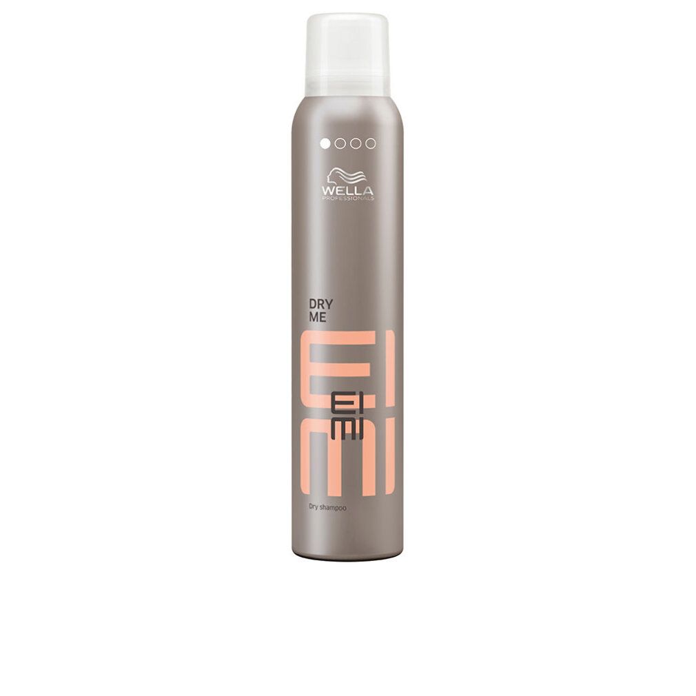 Braune Sprühflasche mit weißem Deckel. Aufschrift: DRY ME, EIMI, Wella.