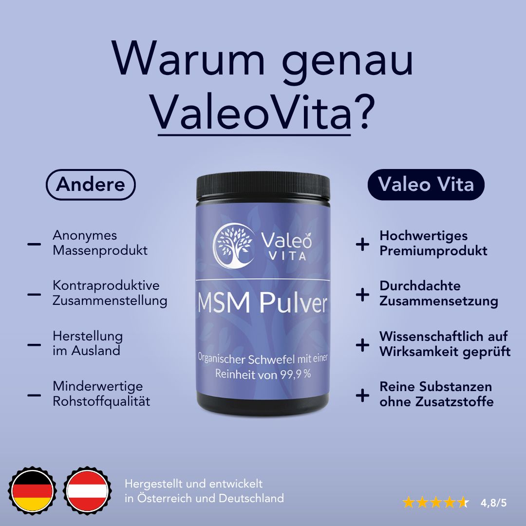 Valeo Vita® MSM Pulver (500 g) - reinster organischer Schwefel