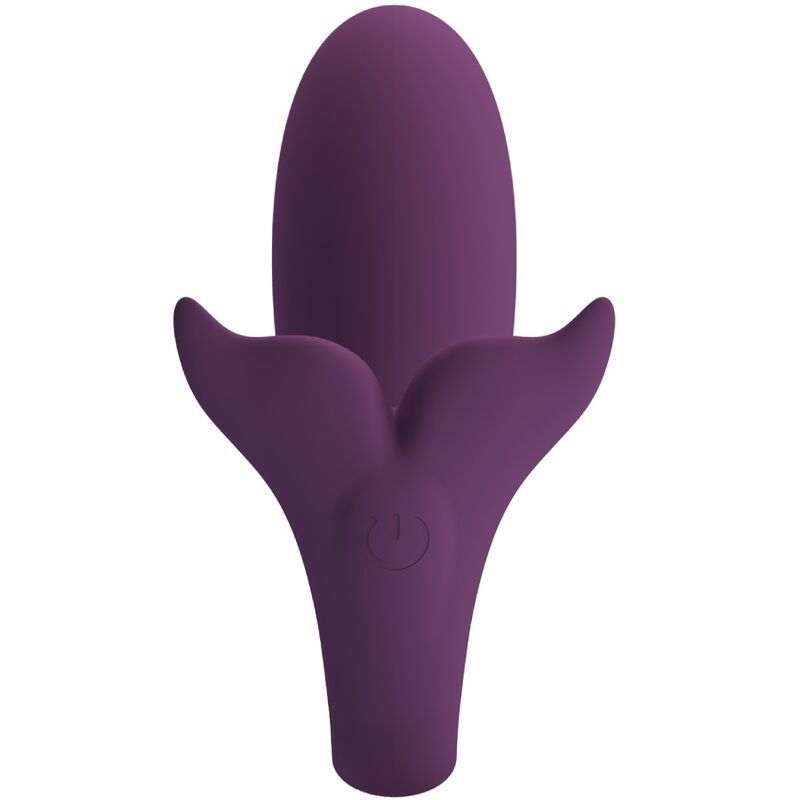Lila Vibrator mit blütenförmigem Ende. Ein/Aus-Symbol sichtbar.