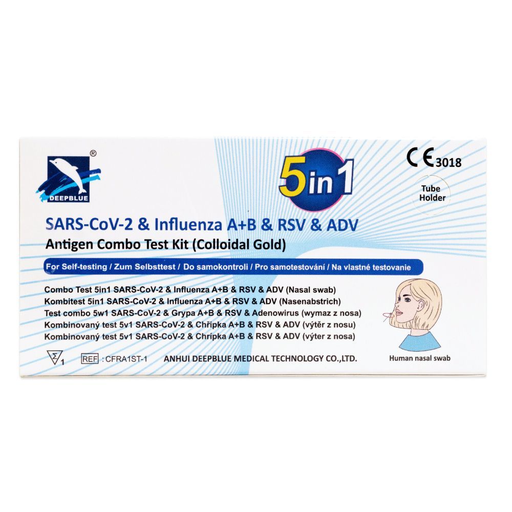 DeepBlue 5-in-1 Test COVID-19, Grippe A/B, RSV, Adenovirus inkl. gratis Nanovio FFP2-Maske