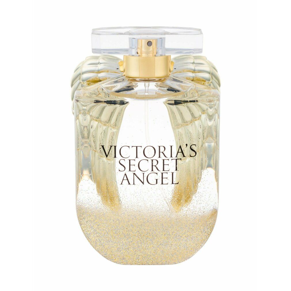 Parfümflasche mit goldfarbenem Glitzer und Flügeldesign. Aufschrift: Victoria's Secret Angel.