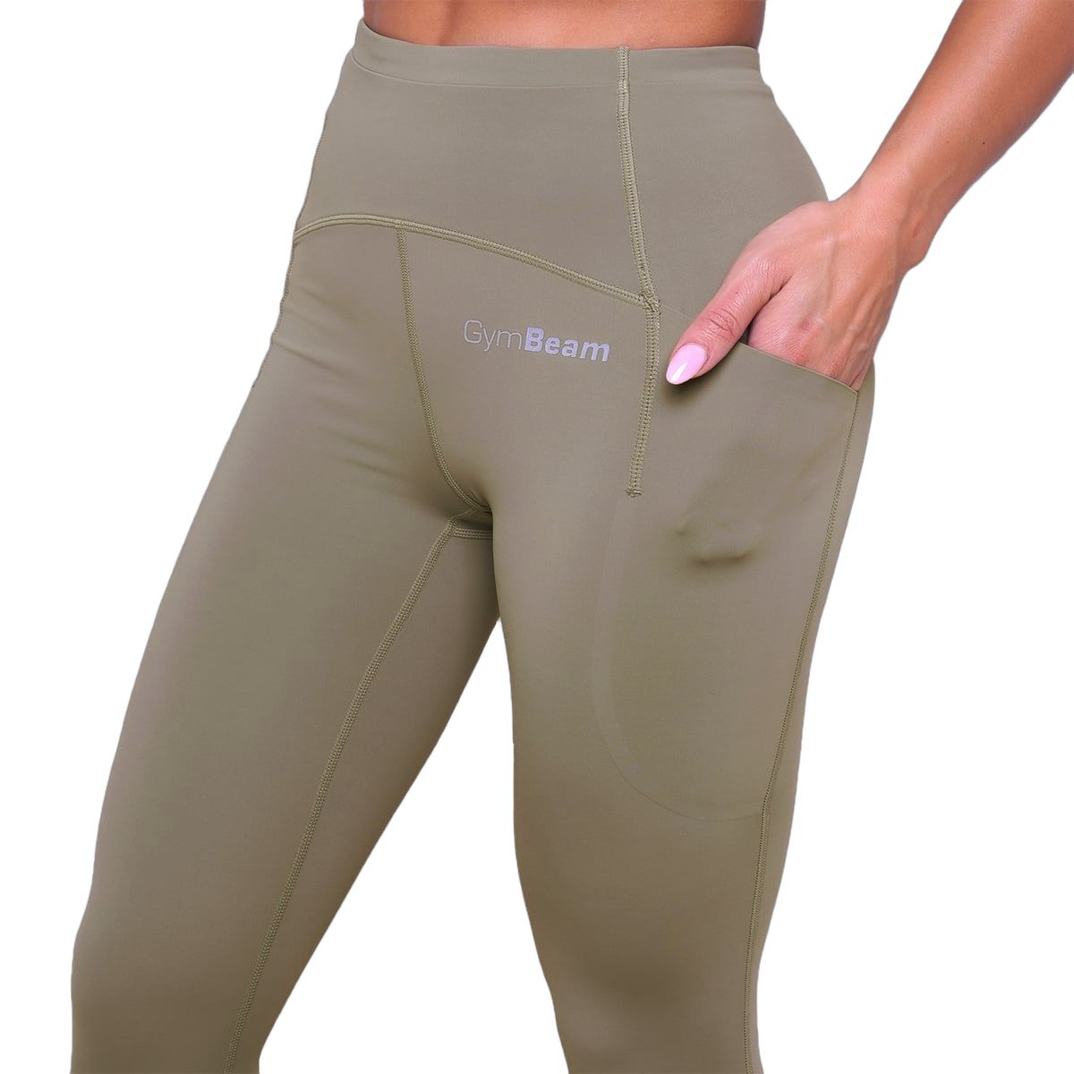 GymBeam Leggings Damen mit Kordelzug und Taschen in Vetiver