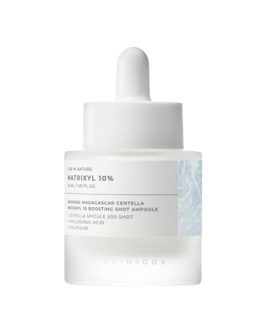 Weißes Fläschchen mit Pipette. Aufschrift: MATRIXYL 10% und SKIN1004 MADAGASCAR CENTELLA. 30 ml.