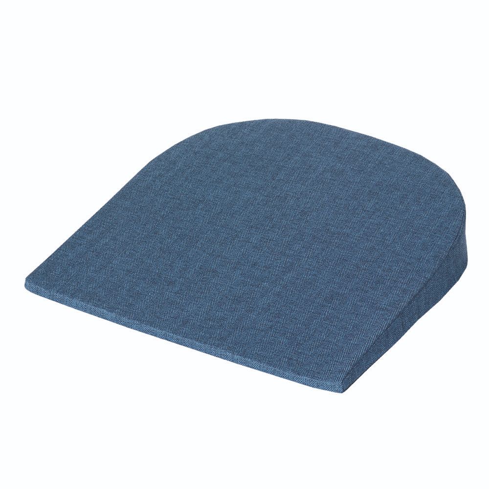 Keilkissen, blau, halbrund, aus Stoff. Erhöhte Seite. Für den Bürobereich.