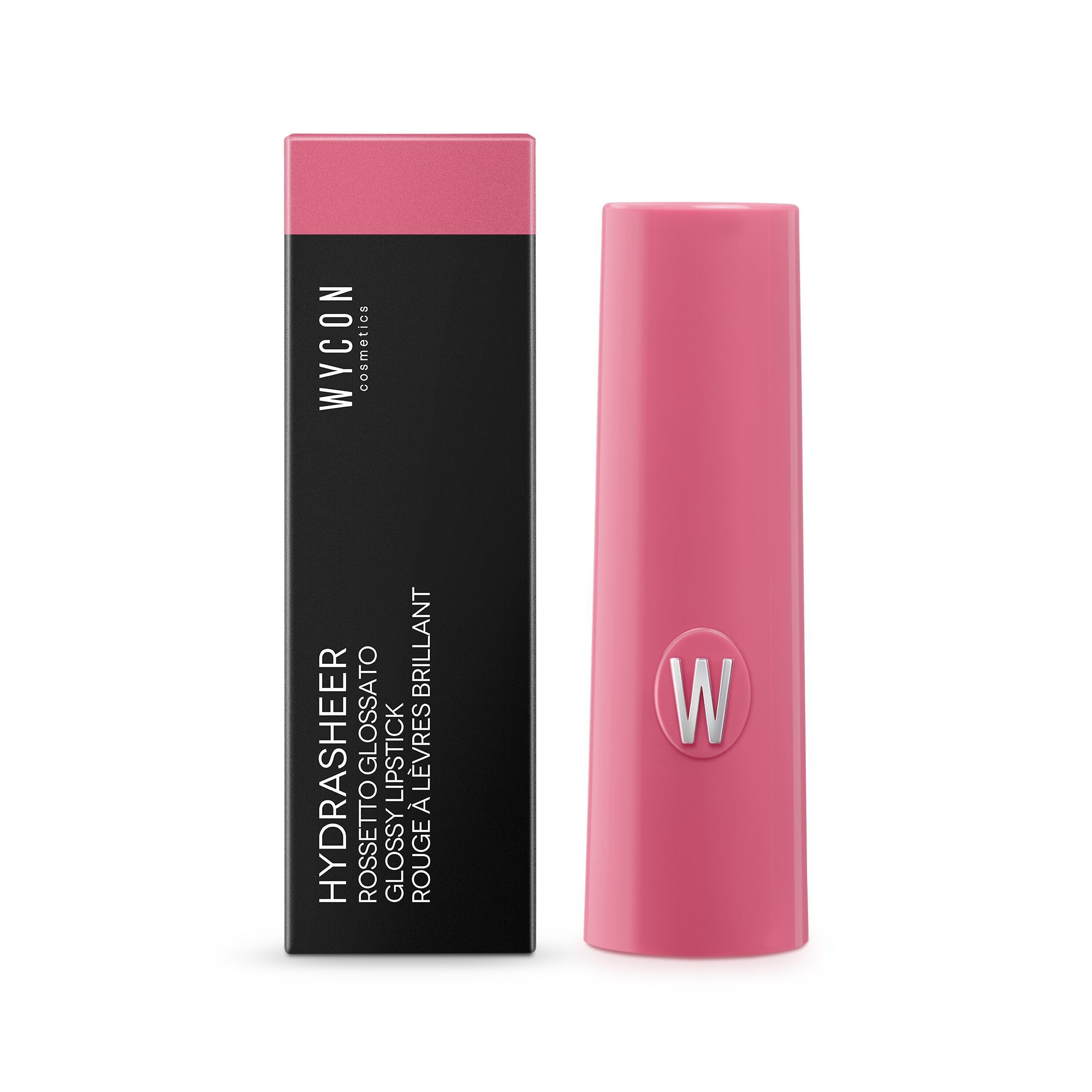 WYCON Hydrasheer Glossy Lipstick 19 Mallow mit Verpackung.