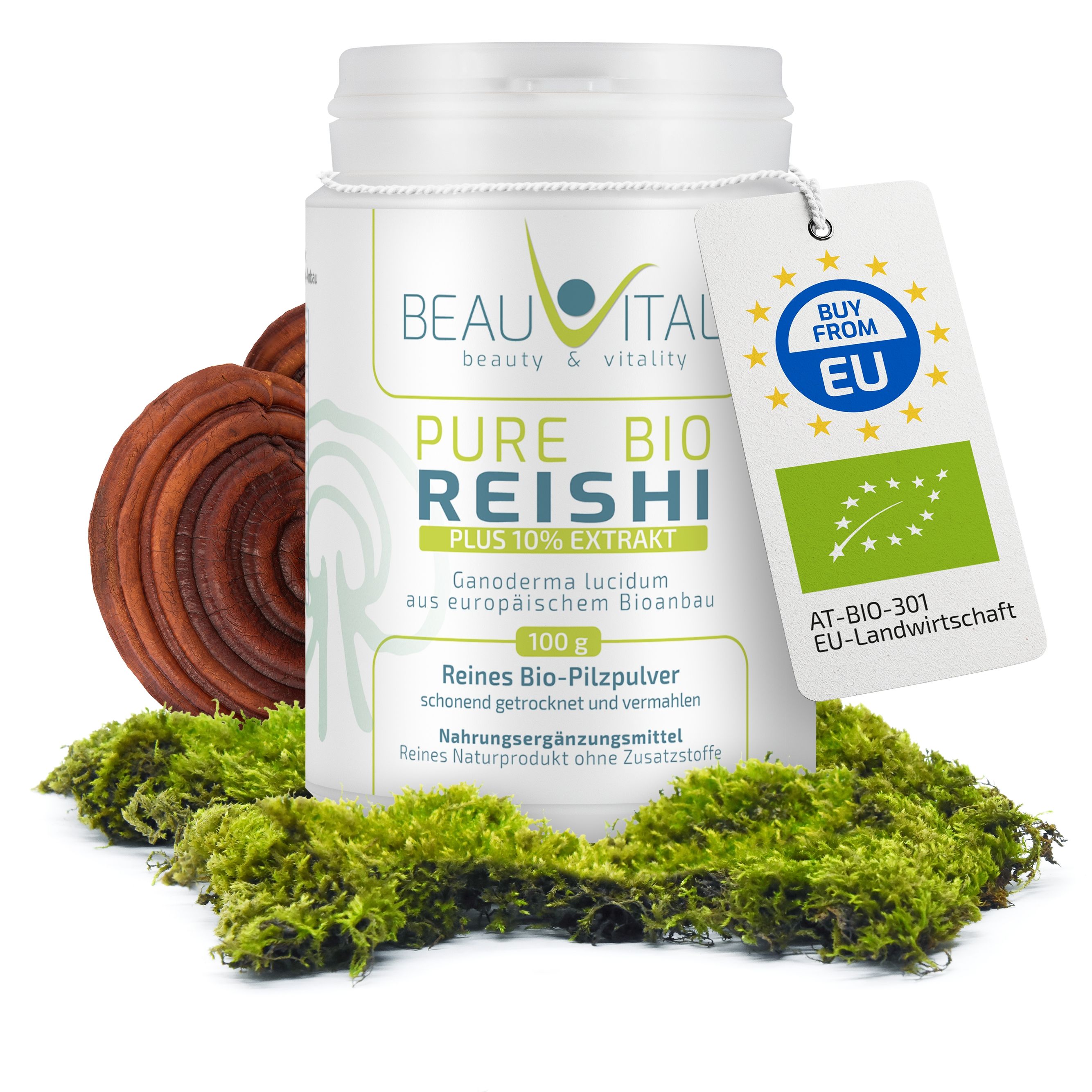 BEAUVITAL® Pure Bio Reishi Pulver mit 10% Ganoderma lucidum Extrakt