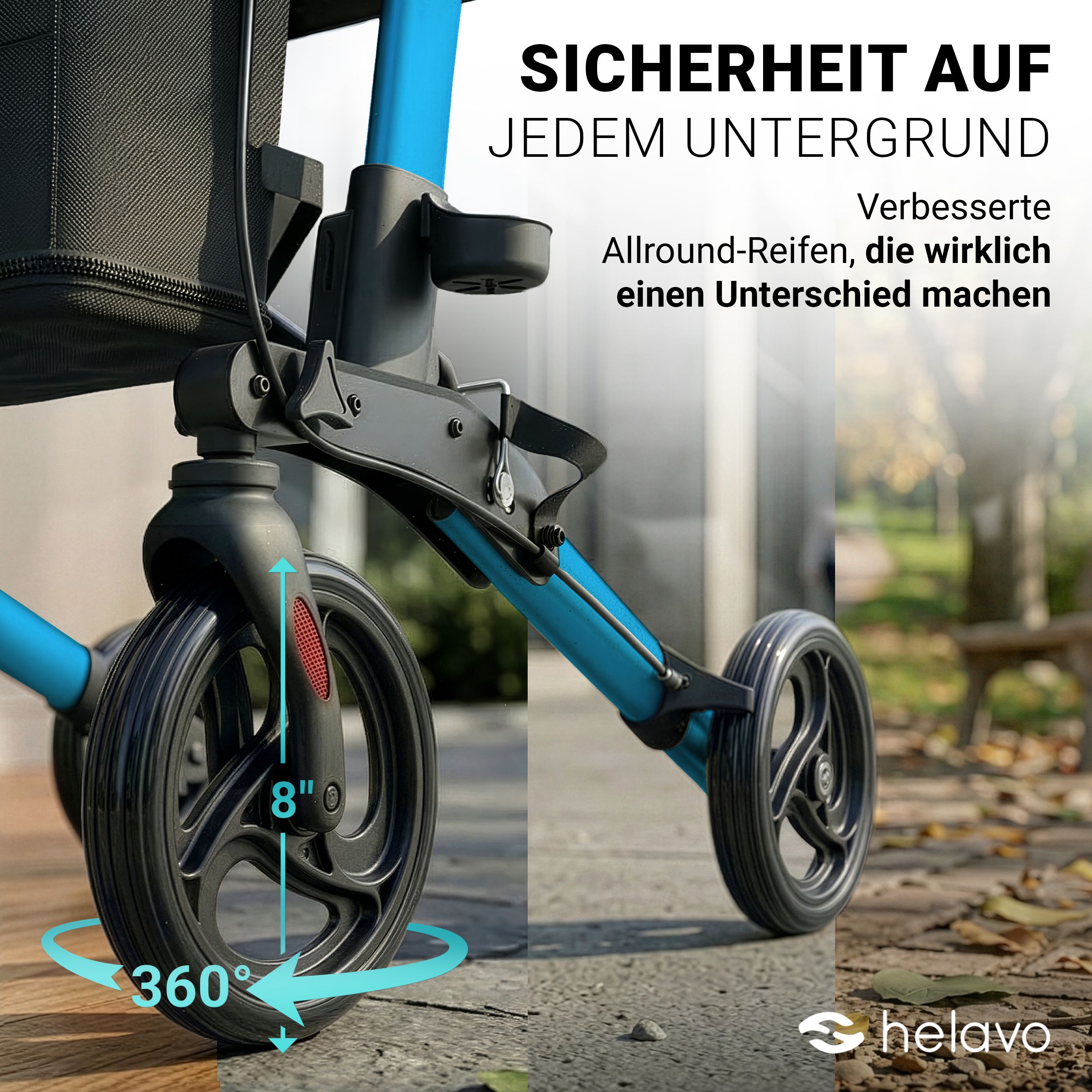 Helavo Aluminium Rollator faltbar mit Sitzfläche und Reisetasche leicht 8,3kg