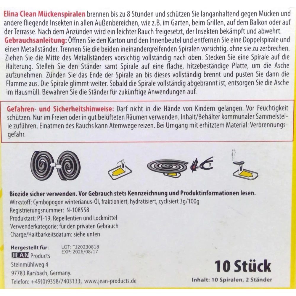 Elina Clean Mückenspirale mit Metallständern