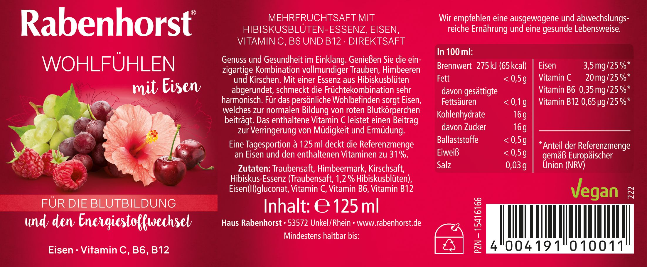 Rabenhorst Wohlfühlen mit Eisen Mini 24x125 ml Saft