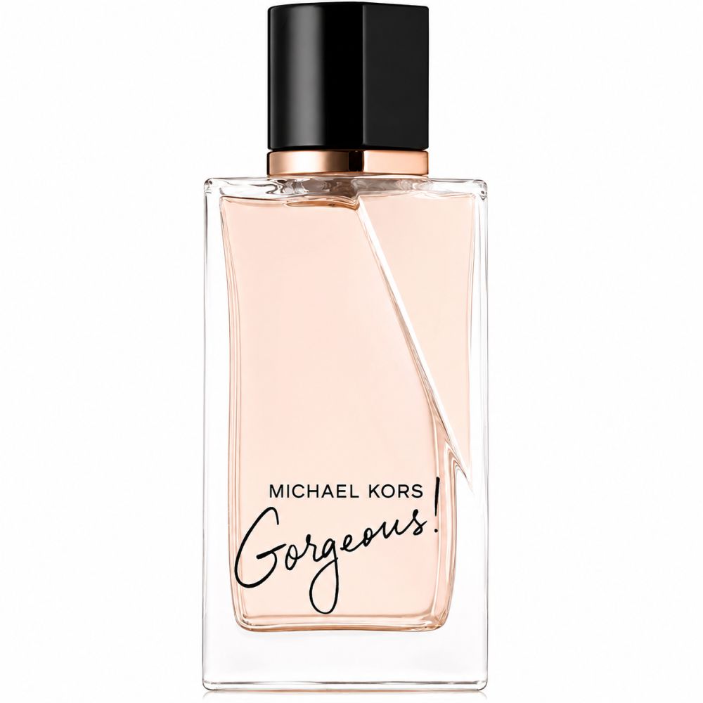 Michael Kors Gorgeous Eau de Parfum Flakon mit schwarzem Verschluss.