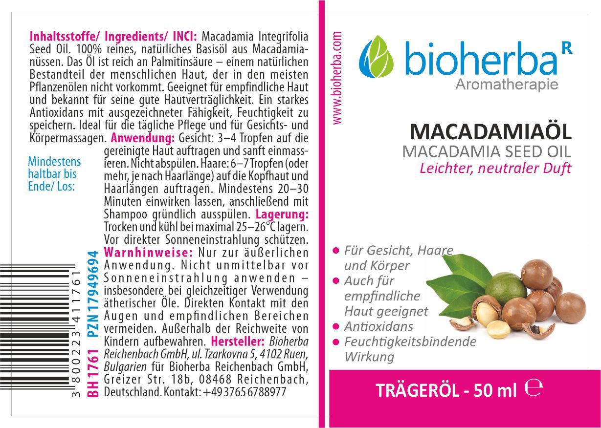 Macadamiaöl Macadamia Seed Oil Leichter  Neutraler Duft 50 ml PZN 17949694