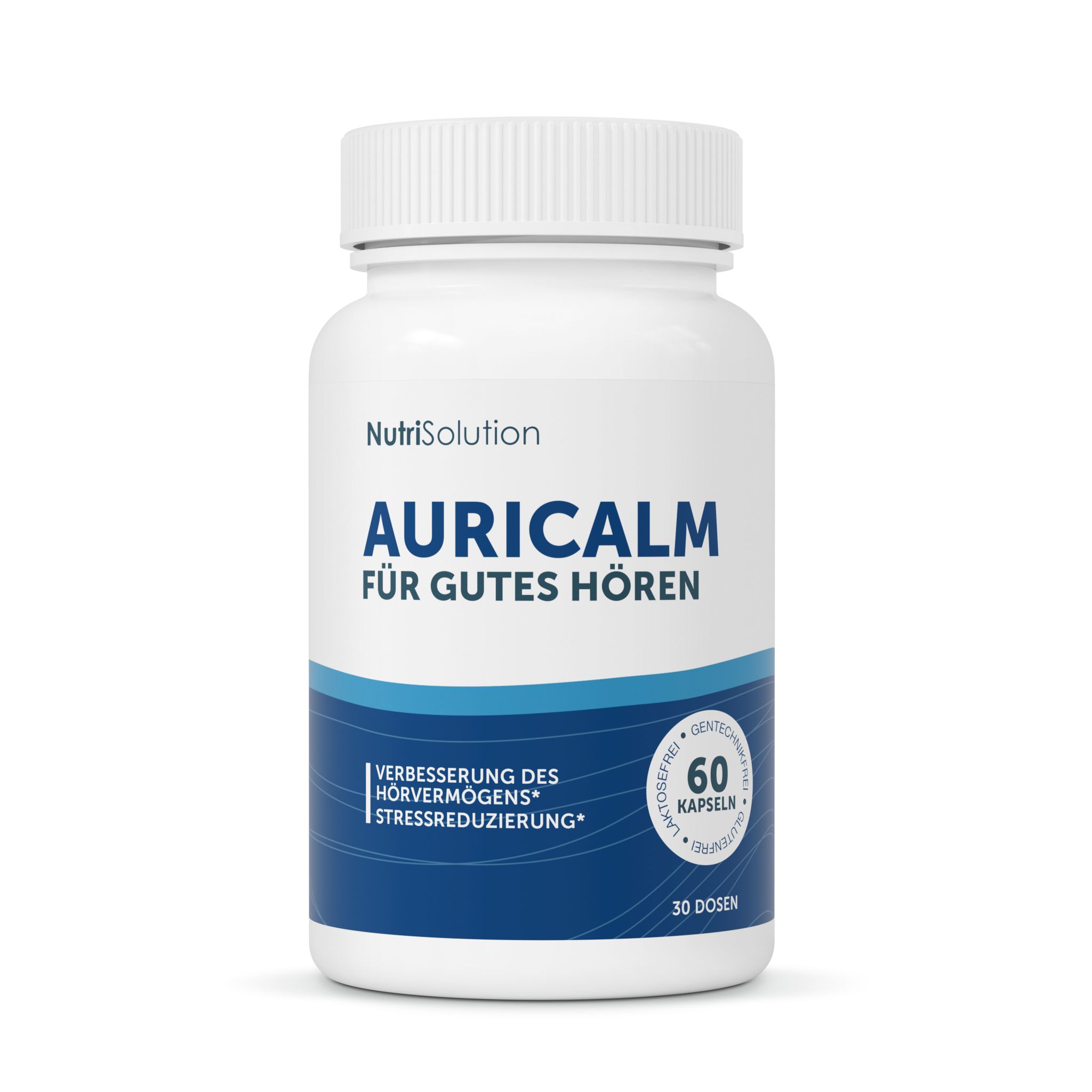 NutriSolution AuriCalm Kapselbehälter mit 60 Kapseln.
