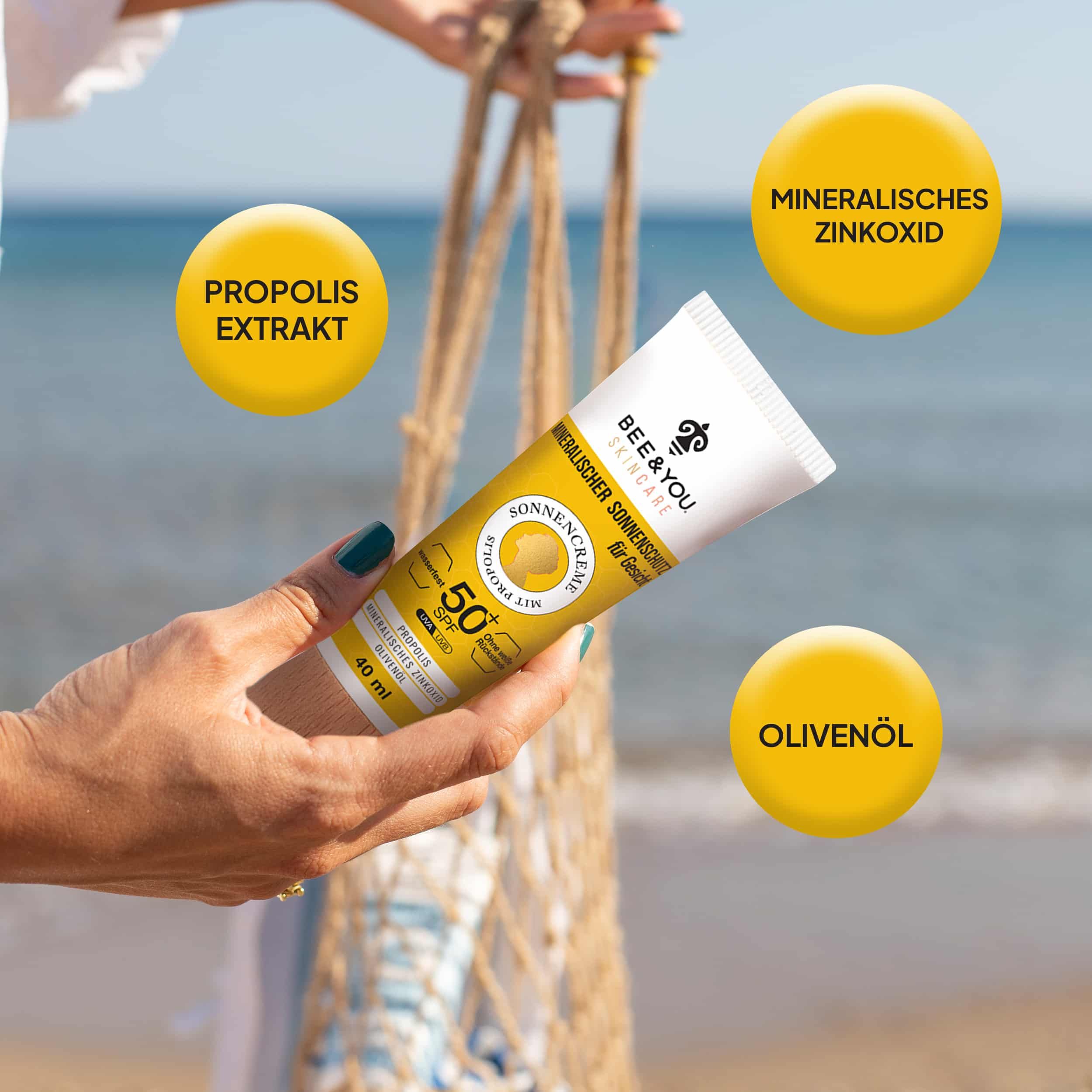 BEE&YOU Sonnencreme Gesicht , Mineralischer Sonnenschutz mit Propolis
