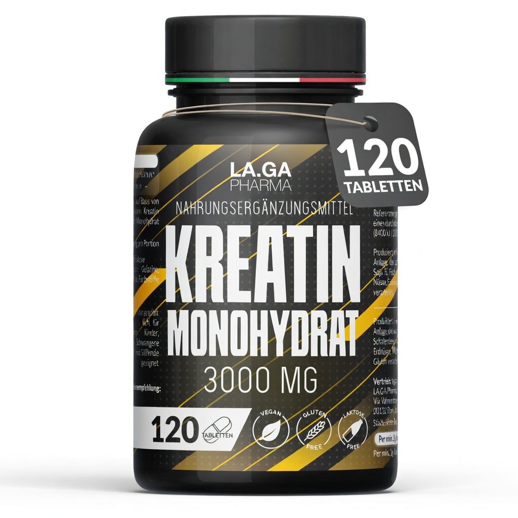 LA.GA Sparset 3x Kreatin Monohydrat – Muskelaufbau & Kraft + Sport-Handtuch