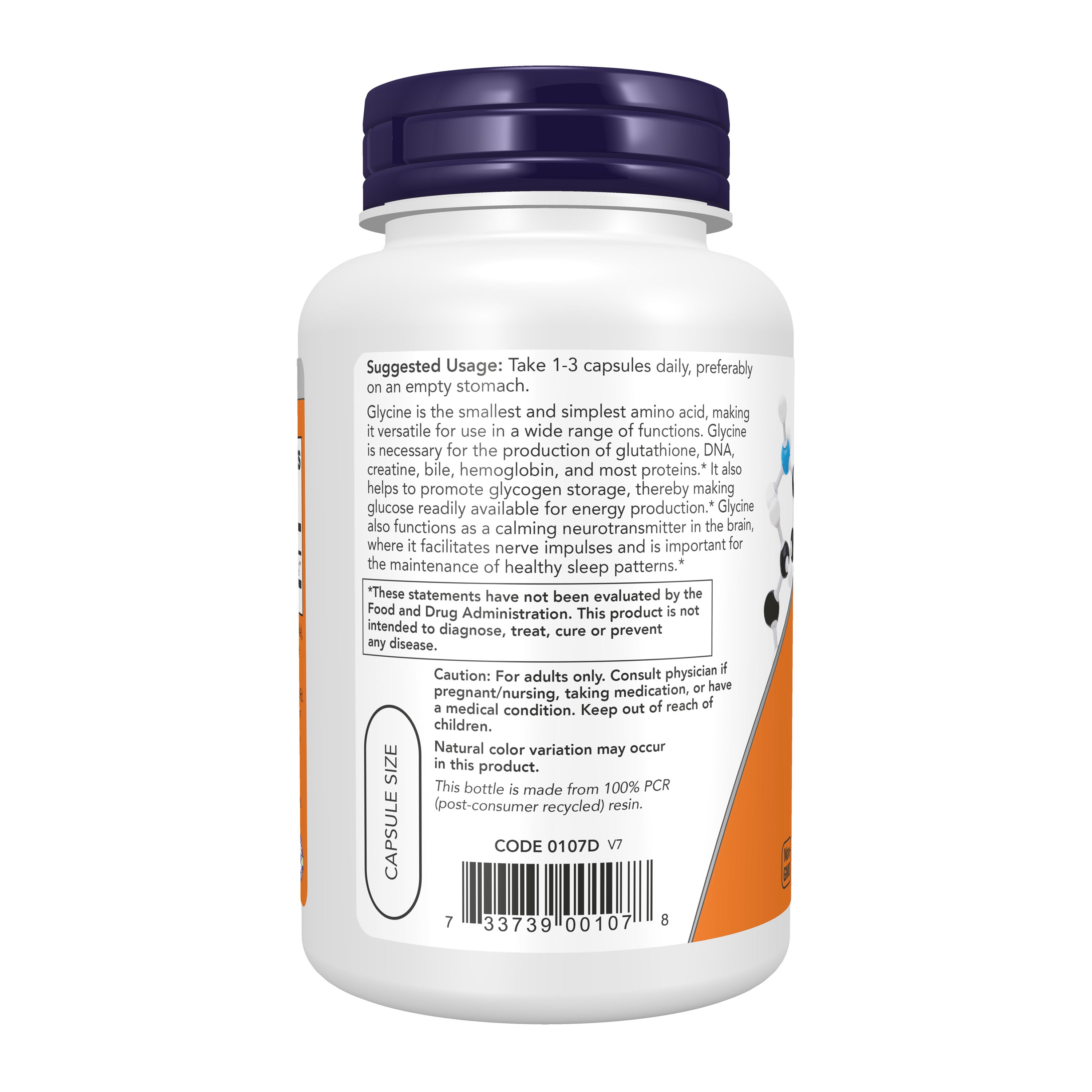 Rückseite einer Flasche L-Glutamin-Kapseln mit Nährwertangaben und Anwendungshinweisen.