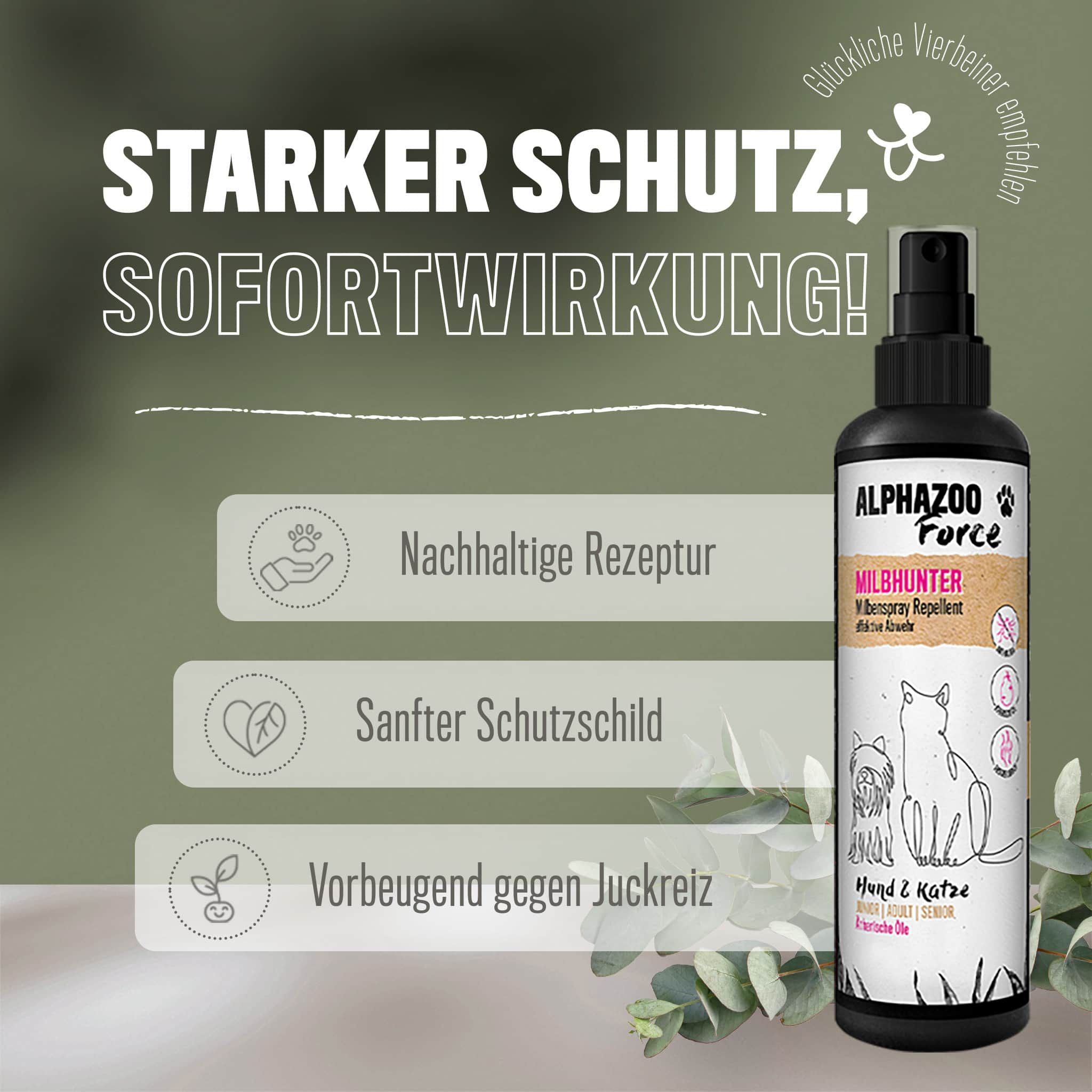 Alphazoo MilbHunter Milbenspray für Hunde & Katzen I Starkes Anti Milbenmittel 500 ml Spray