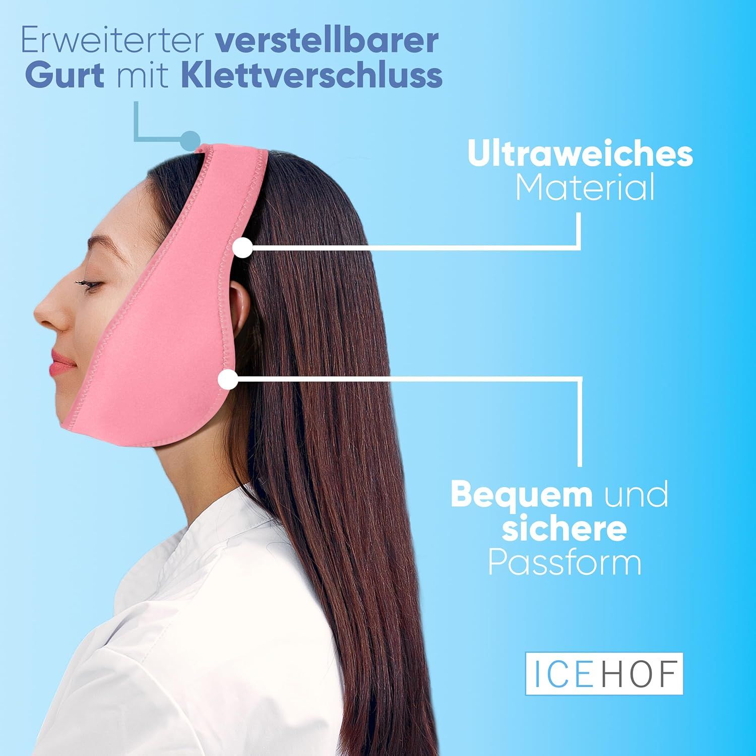 ICEHOF Kühlpad-Bandage: Verstellbarer Klettverschluss, ultraweiches Material, bequeme Passform.