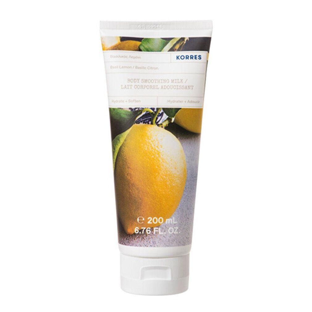 Weiße Tube mit Zitronenmotiv und Korres Logo. Enthält 200ml.