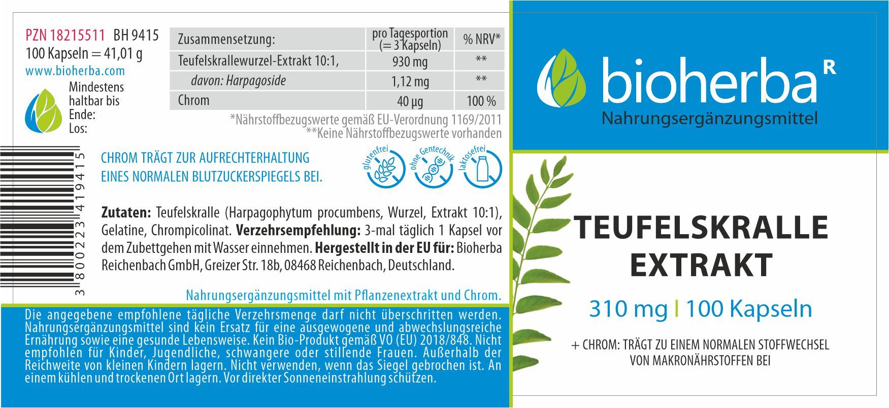 Teufelskralle Extrakt 310 mg 100 Kapseln PZN 18215511