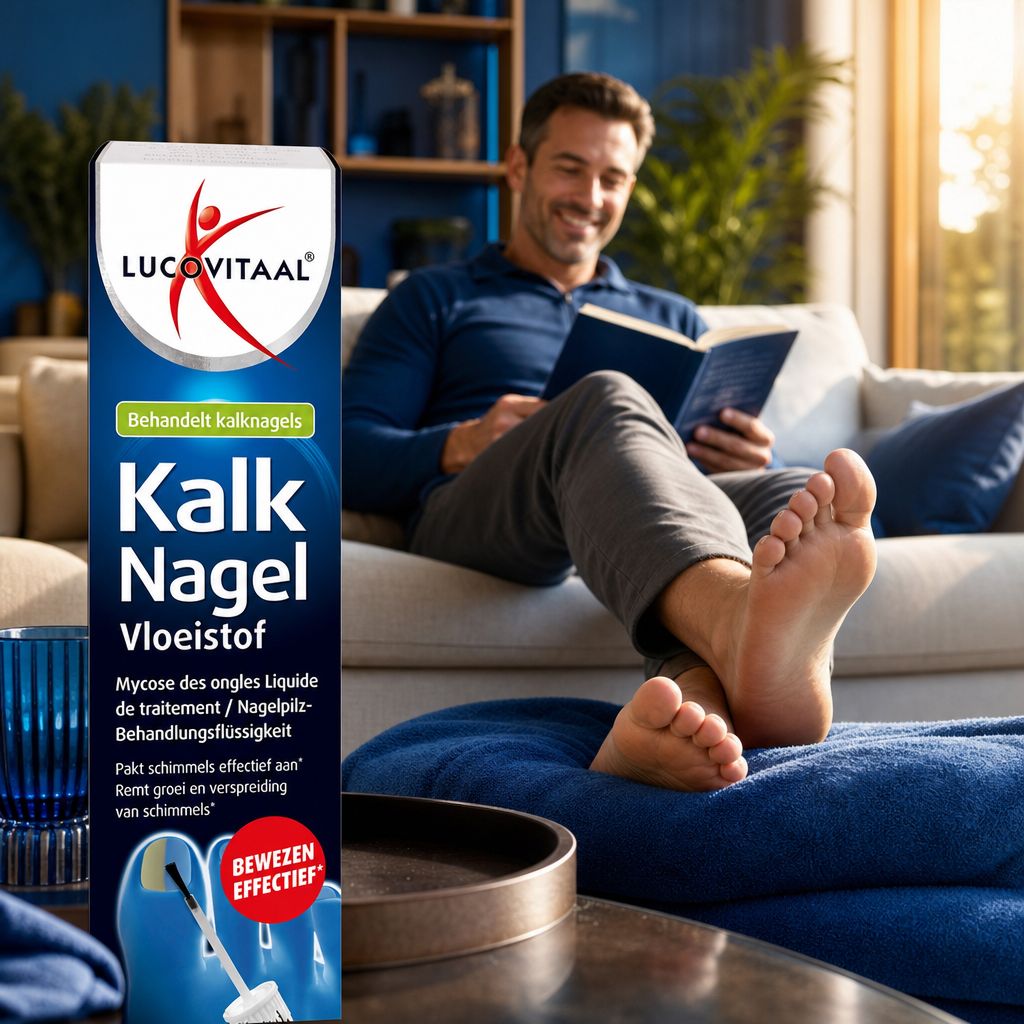 Flasche mit LucoVitaan Kalk Nagel Vloeistof, behandelt Nagelpilz.