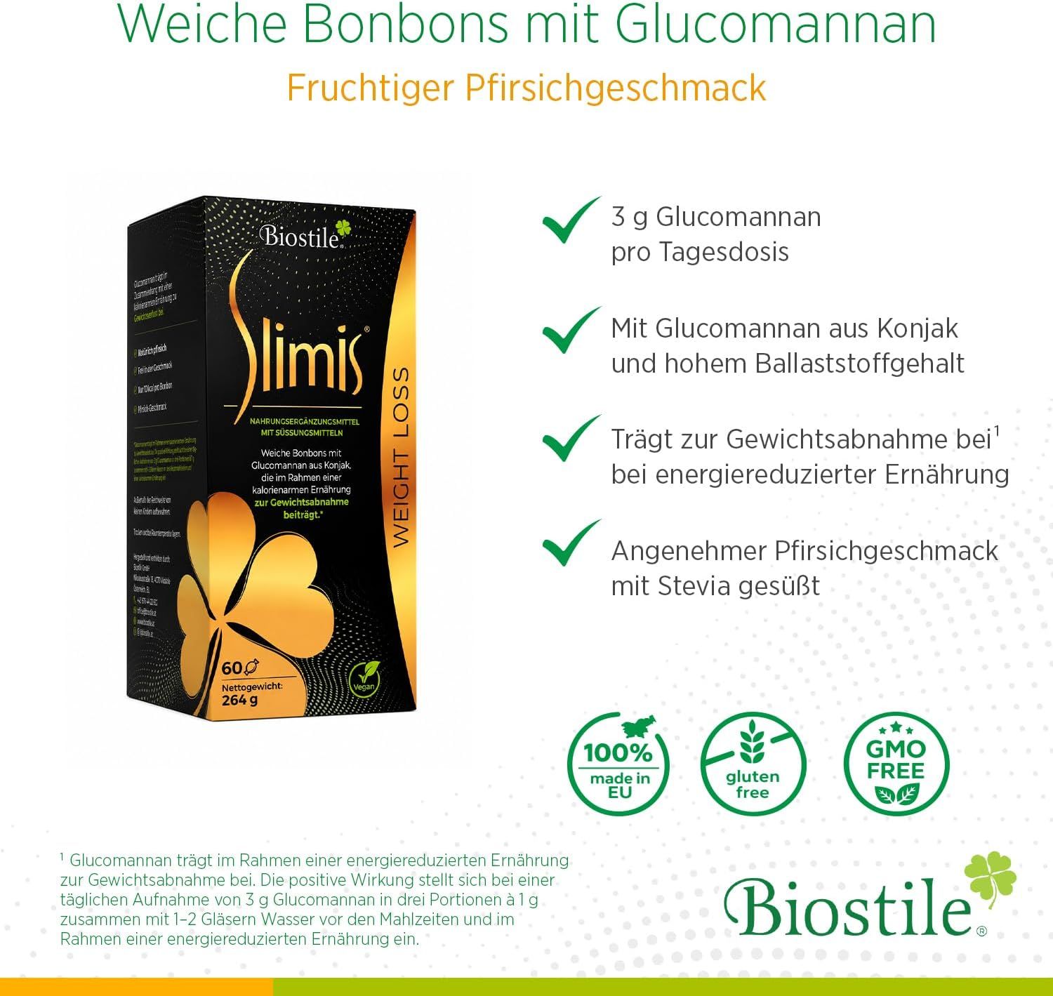 Biostile Slimis, 3g Glucomannan, Konjak, Stevia, Made in EU.