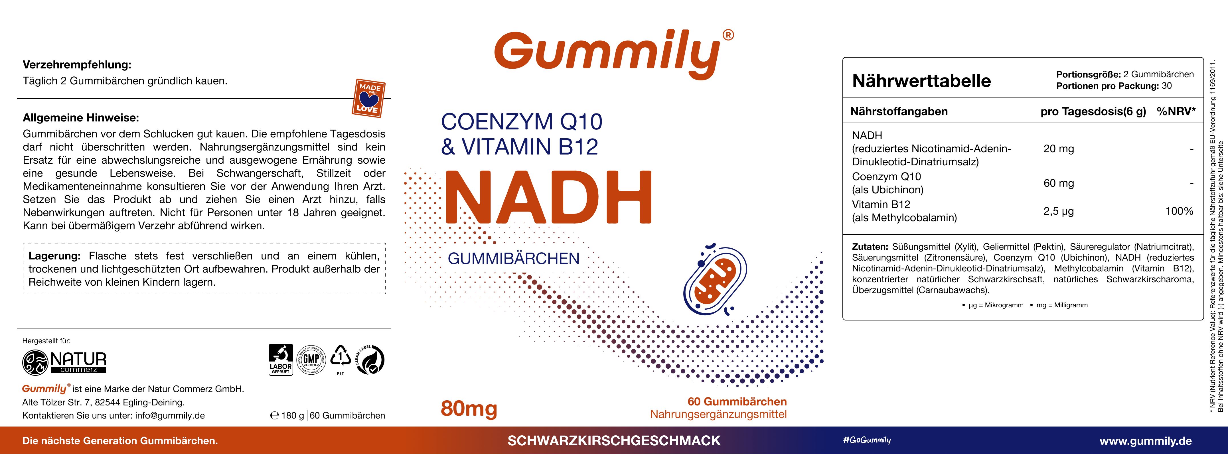 Gummily® NADH + CoQ10 & Vitamin B12  - Zuckerfrei Gummibärchen - NADH Kapseln alternativ