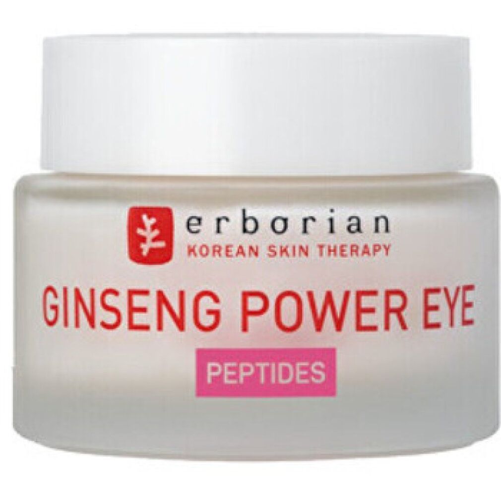 Erborian Ginseng Power Eye Umverpackung mit Produktnamen und Peptid-Hinweis.